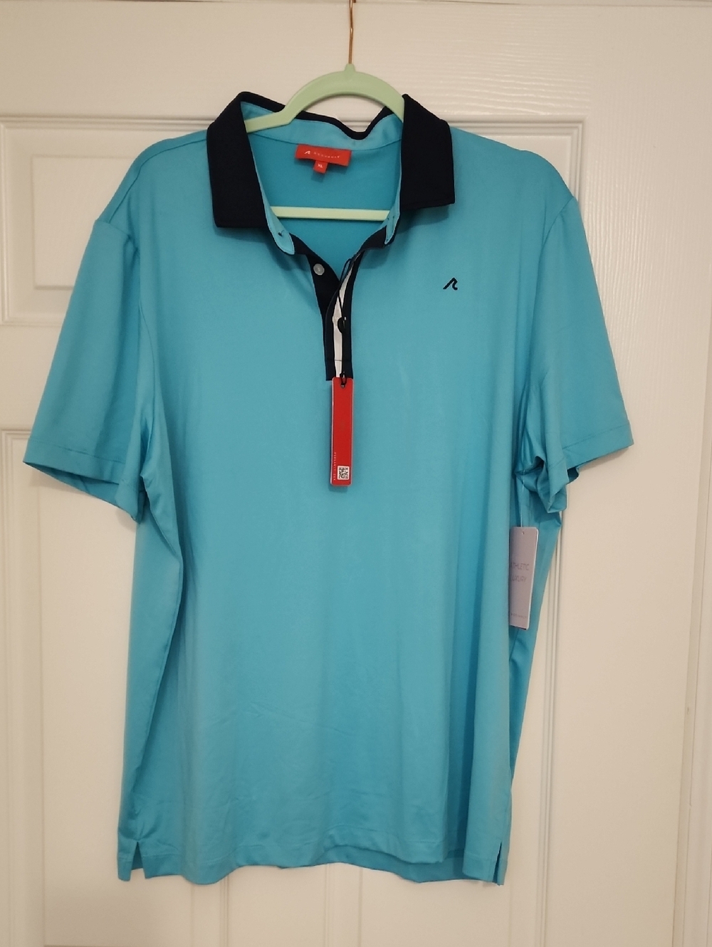 Men's Aqua Polo with Contrast Navy Collar - Performance Short Sleeve